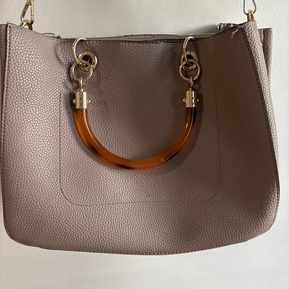 Marc New York Andrew Marc Taupe Purse Shoulder Satchel Handles Gold Hardware